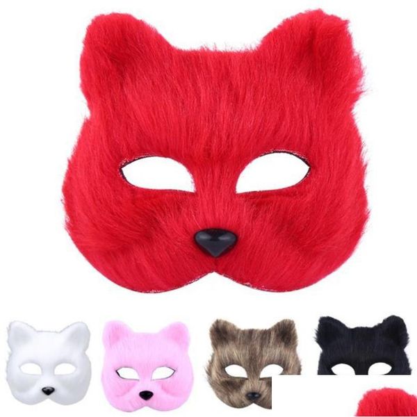 Máscaras de fiesta de piel sintética gato zorro máscara peluda animal cosplay media cara máscaras fiesta mascarada vestido de lujo traje de Pascua entrega de gota hogar dhsqc