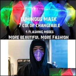 Feestmaskers feestelijke benodigdheden huizen tuin mode gloeiend masker 7 kleuren luminous led face voor Halloween Festival maskerade rave drop deliv