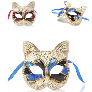 Feestmaskers voor kinderjong maat retro crack schattig kat Italië Venetiaans theater half gezicht grappig Halloween Mask Carnival Dance Costume Prop 230821