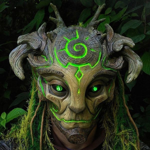 Parti Masques Forêt Vert Esprit Led Halloween Arbre Vieil Homme Sages Zombie Spooky Fantôme Creepy Démon Masque Carnaval Props 230206