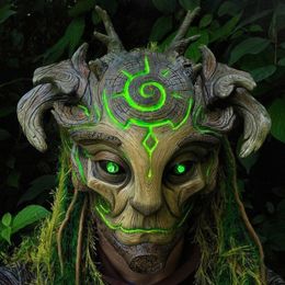Party Masks Forest Green Spirit Led Mask Halloween Tree Old Man Sages Zombie Spooky Ghost Creepy Demon Masque Carnival Props 230814