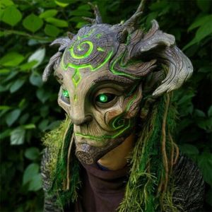 Masques de fête Masque d'esprit de forêt Arbre vert Vieil homme Effrayant Horreur Zombie Spooky Ghost Halloween Creepy Demon Masque Carnaval Party Props 220915