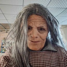 Feestmaskers Gratis levering Halloween Simulatie Old grootmoeder gezichtsmasker echt latex kostuum rollenspel Props Q240508