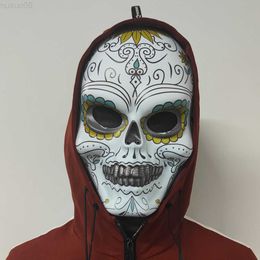 Masques de fête Full Face Day of the Dead Halloween Crâne Masque avec Fleurs Fantôme Maquillage Effrayant Squelette Costume Prop L230803