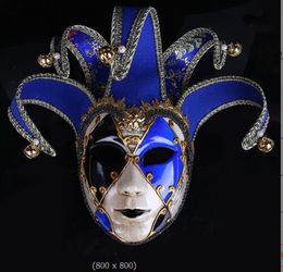 Masques de fête Face Face Men Femmes Venetian Theatre Jester Joker Masquerade Masque avec Bells Mardi Gras Party Ball Halloween Nouvel An Noël Noël Cosplay Mask