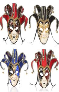 Masques de fête Face Face Men Femmes Venetian Theatre Jester Joker Masquerade Masque avec Bells Mardi Gras Party Ball Halloween Cosplay M4929285