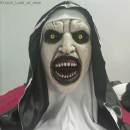 Masques de fête Tête complète réaliste Masque de nonne maléfique avec foulard Masque de nonne effrayant avec bouche sanglante Halloween Cosplay Party Masque de film d'horreur Q231009