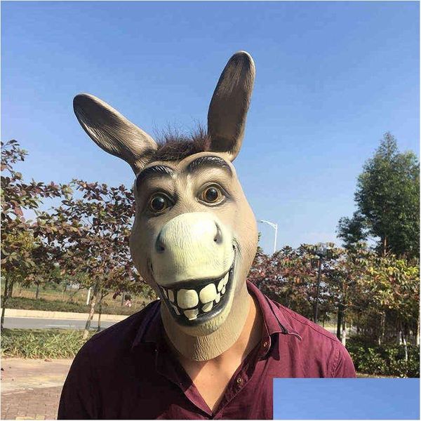 Masques de fête drôle Adt Py âne tête de cheval masque latex Halloween animal cosplay zoo accessoires festival costume bal Y220805 Drop Delivery DHS1E