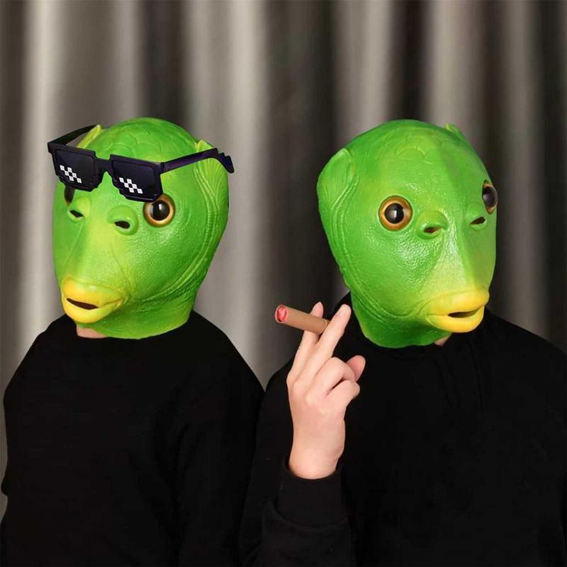 Party Masks Funny Green Fish Mask Mouth Latex Head Cover Headgear Halloween Costume Cosplay 230608
