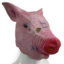 Masques de fête Masque de tête de cochon drôle chanter habiller mascarade Halloween Costume accessoires de fête masques latex rouge rose casque de cochon tête ensemble carnaval 231215