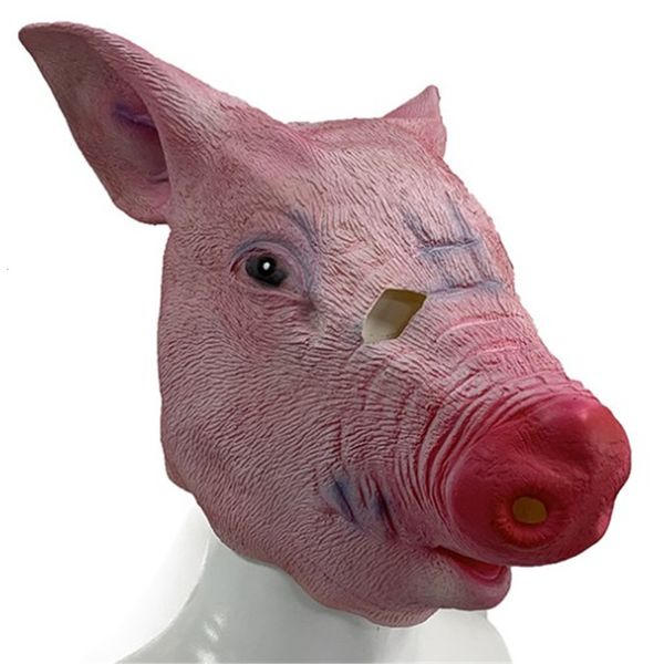 Masques de fête Funny Pig Head Mask Sing Dress Up Mascarade Halloween Costume Party Props Masques Latex Rouge Rose Cochon casque Head Set Carnival 230509