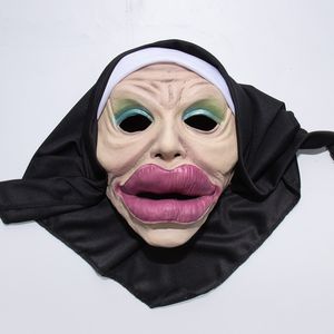 Masques de fête Funny Sexy Big Lips Nun Mask Cosplay Masques complets avec foulard Halloween Carnival Party Costume Props 230706