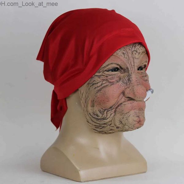 Masques de fête Drôle de fumer Granny Old Nana Masque en latex Lady Grand-mère avec visage ridé et masques d'écharpe rouge Halloween Party Costume Props Q231007