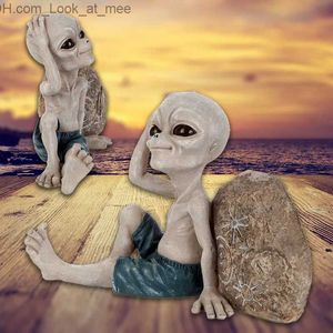 Party Maskers Grappig Aanrakend Hoofd Alien Standbeeld Creatieve Outer Space Surfer Dude voor Outdoor Tuin Hars Ornament Beeldje Home Decor Craft Q231007