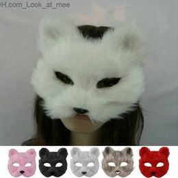 Masques de fête Furry Fox Masques Demi-visage Masque pour les yeux pour femmes Hommes Cosplay Prop Halloween Noël Carnaval Fête Animal Cosplay Masque Accessoires Q231009