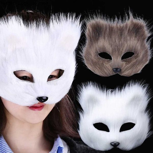 Masques de fête Furry Fox Masques Demi-Visage Masque Pour Les Yeux Cosplay Accessoires Halloween Noël Carnaval Fête Animal Cosplay Masque Costume Accessoires Q231009