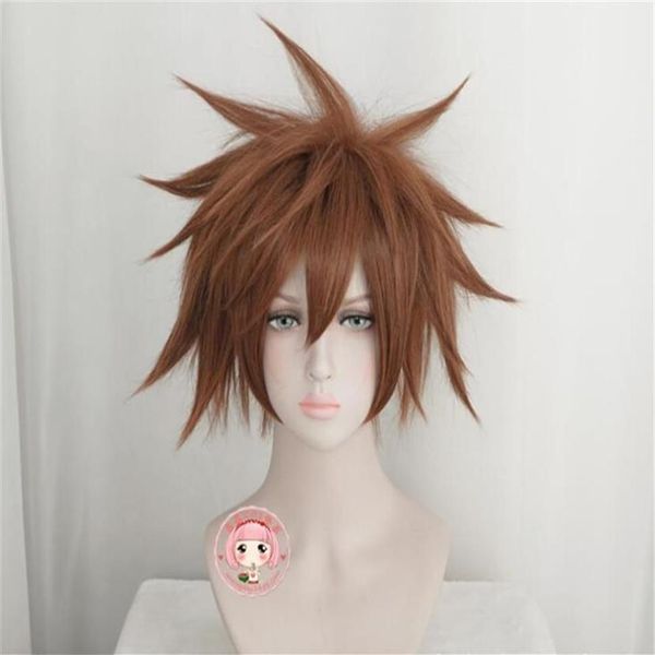 Máscaras de fiesta Juego Kingdom Hearts III Sora Pelucas Corto Marrón Resistente al calor Pelo sintético Cosplay C196261N