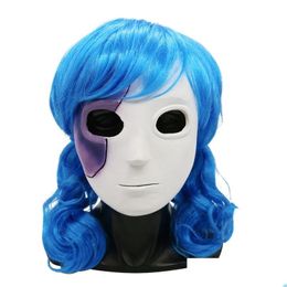 Máscaras de fiesta Juego Sally Face Mask Peluca azul Sallyface Cosplay Halloween Cos Props Drop Entrega Dhohi