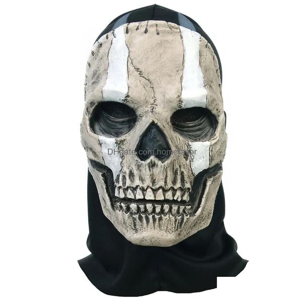 Máscaras de fiesta Juego Skl Ghost Warrior Cosplay Máscara Horror Latex Head Hood Headgear Adt Unisex Halloween Prop 230816 Drop Deliv Homefavor Dhyzh