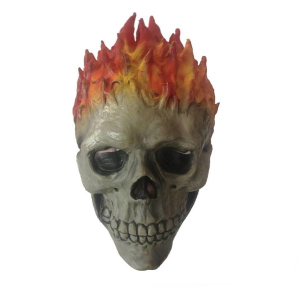 Máscaras de fiesta Ghost Rider Cosplay Látex Cráneo Esqueleto Llama roja Fuego Hombre Espeluznante Cabeza completa Accesorios para adultos 2209202646515