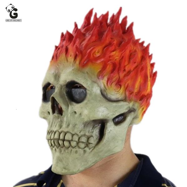 Masques de fête Ghost Rider Flame Squelette Crâne Masque Effrayant Horreur Zombie Spooky Knight Halloween Creepy Demon Masque Carnaval Party Props 230824