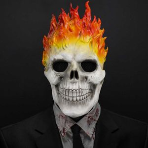 Masques de fête Ghost Rider Rouge et Bleu Flamme Crâne Masque Cosplay Halloween Horreur Fantôme Plein Visage Masques En Latex Cosplay Costume Props 230905