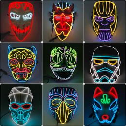 Masques de fête Glowing Cosplay Party Masque Personnages de dessins animés Monstres effrayants Animaux féroces Masque au néon LED lumineux pour Halloween Carnaval 230826