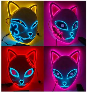 Feestmaskers gloeiende PVC Materiaal LED Lightning Demon Slayer Fox Halloween Japanese anime cosplay LED Festival Found Props B0923