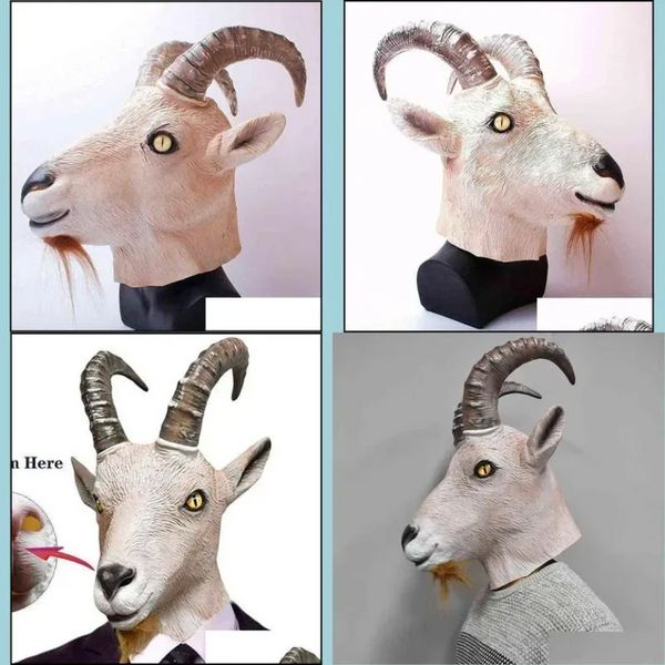 Masques de fête chèvre antilope tête d'animal masque nouveauté Halloween Costume Latex Fl mascarade pour adultes JN28