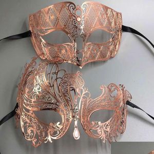 Feestmaskers gouden rose dames mannen paar paren minnaar gemaakt van licht metaal laser gesneden filigraan venetiaanse mardi gras maskerade ball prom ma d dhfiz