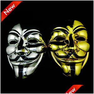 Máscaras de fiesta Gold Sier V Mask Masquerade For Vendetta Anonymous Valentine Ball Decoración Fl Face Halloween Scary Dbc Drop Delivery H Dhayh