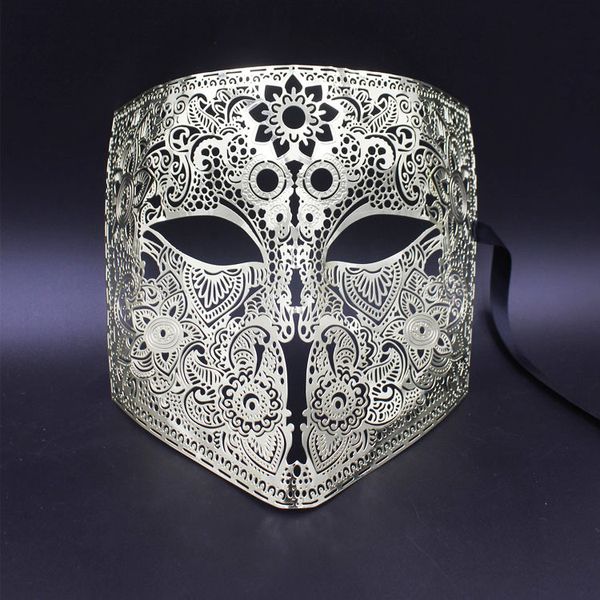 Masques de fête Or Argent Couleur Plein Visage Bauta Phantom Cosplay Masque De Mascarade Noir Métal Crâne Bouclier Mardi Gras Joker Masque De Fête 230718