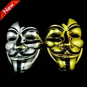 Masques de fête Gold Silver v Masque Masquerade Masques pour Vendetta Anonymous Valentine Ball Party Decoration Full Face Halloween Scary Party Mask 2024424