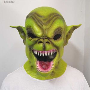 Masques de fête Vert Diable Monstre Masque Goblin Masque En Latex Halloween Cosplay Costume De Fête Couvre-chef Horreur Démon Maquillage Props T230905