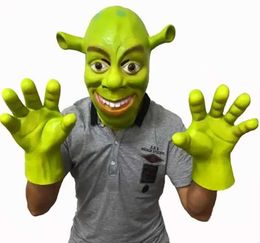 Feestmaskers groen shrek latex masker handschoenen film rollenspel rekwisieten volwassen dieren feestmaskers Halloween kostuums fancy jurken ballen q240508