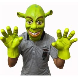 Máscaras de fiesta Máscaras de látex de Shrek verde Guante Película Cosplay Prop Máscara de fiesta de animales adultos para fiesta de disfraces de Halloween Bola de disfraces 220915