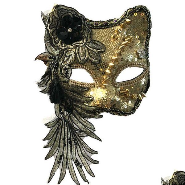 Máscaras de fiesta H3399 Moda Máscara de gato Halloween Navidad Mascarada Princmasks Mujeres Discoteca Bola Carnaval veneciano Accesorios X080 Dhpie