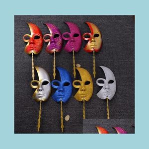 Masques de fête Demi-Visage Glitter Masquerade Masque avec bâton Minuit Boule Vénitienne Carnaval Main Tenu Drop Livraison Maison Jardin Dhmcr