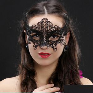 Máscaras de fiesta Half Face Lace Mask Women Sexy Masquerade Eyebrek Black Dance Party Fiest Masks Cumpleaños de Navidad Entrega Drop entregada Dhx0q