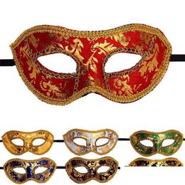 Máscaras de fiesta Máscara de media cara Mascarada de Halloween Hombre Venecia Italia Cabeza plana Encaje Máscaras de tela brillante Entrega de gota 2021 Home Garden Fes Dhnom