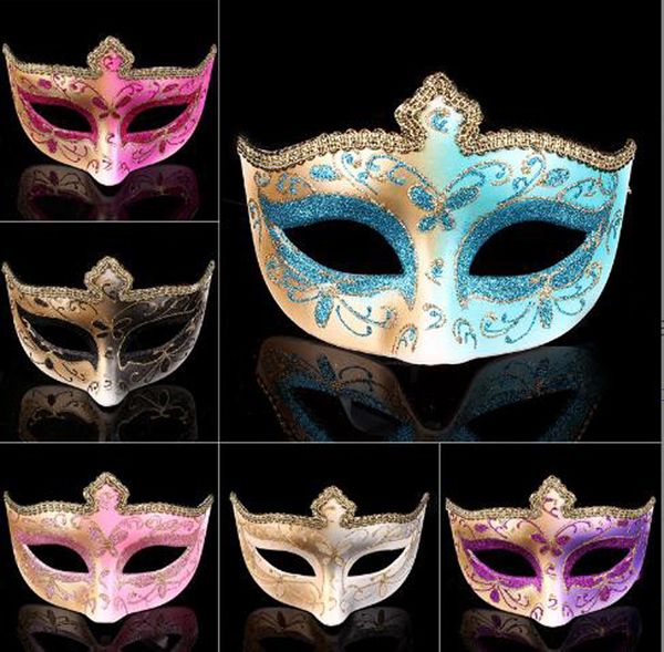 Masques de fête à moitié face femme Venetian Theatre Makeup Ball Ball Lace Masquerade Mask With Bells Mardi Gras Party Ball Halloween Nouvel An Noël Costume de masque de Noël de Noël