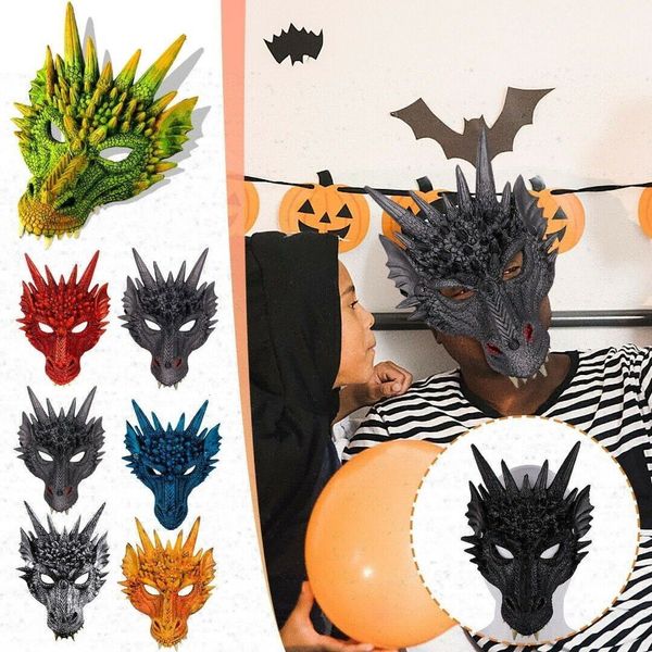 Máscaras de fiesta Halloween Cara de dragón 3D Látex suave Máscara de animal unisex Vestido de carnaval Accesorios de cosplay Cubierta completa 230630