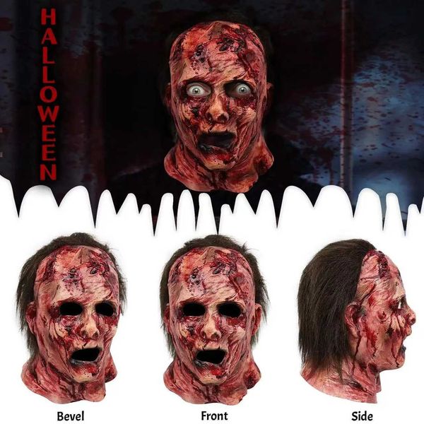 Party Masks Halloween 3D Horreur réalité Full Head Ghoul Mask Playing Party Skull Latex Squelette Décoration Zombie Eye Black Q240508