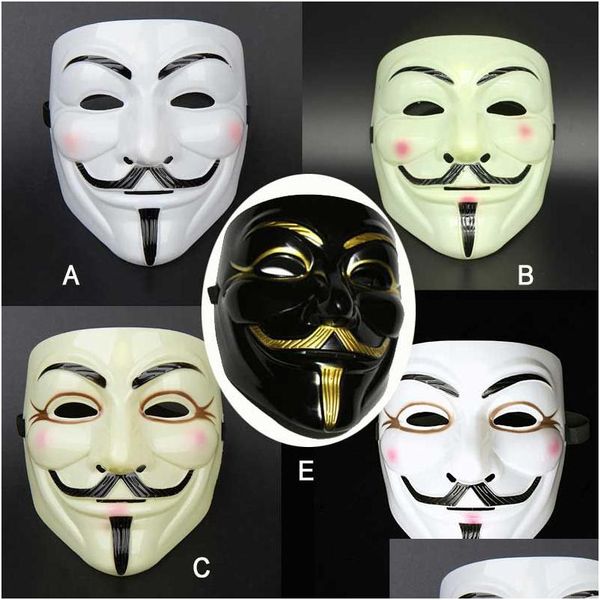 Masques de fête Halloween 5 Style Vendetta V Mot Masque Costume Guy Fawkes Anonyme Fantaisie Cosplay Drop Delivery Home Garden Festive Suppl Dhugt