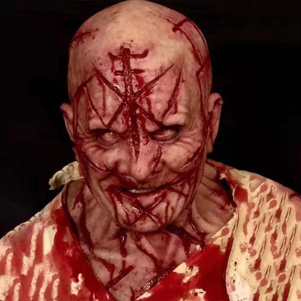 Masques de fête Halloween chauve masque de cicatrice de sang horreur sanglante couvre-chef 3D réaliste visage humain couvre-chef Halloween masque de fête cosplay accessoires 230823