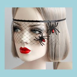 Masques De Fête Halloween Voile De Filet Noir Avec Araignée Womens Costume De Bal Masquerade Ball Masque De Minuit Poule Eyemask Cos Sorcière Diable Fantaisie Dhsxd