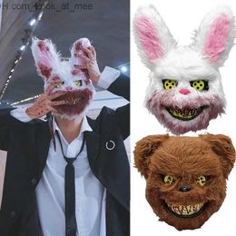 Party Maskers Halloween Bloody Rabbit Cosplay Masker voor Mannen Vrouwen Evil Bear Head Cover Maskers Cosplay Party Kostuum Accessoires Hoofddeksels Props Q231009