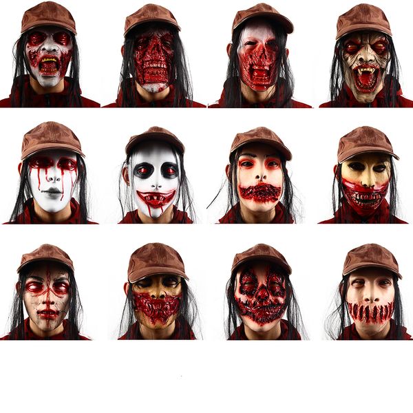 Máscaras de fiesta Halloween Bloody Scary Adult Zombie Monster Mask Latex Half Face Carnival Masquerade Disfraz Props 230923