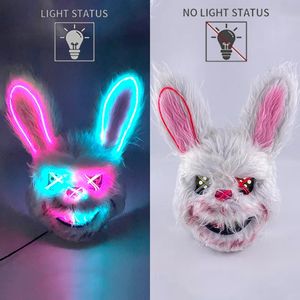 Feestmaskers Halloween Carnaval Enge maskers Konijn Konijnenmasker Konijnenhoofdbedekking Cosplay Kostuum Rekwisieten Carnavalsfeest LED Gloeiend Masker 231019