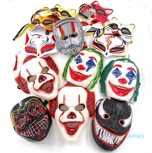 Masques de fête Masque facial de Clown d'halloween, masques lumineux LED, Masque de mascarade, masques d'éclairage de fête Cosplay, décoration d'halloween Cosplay 053